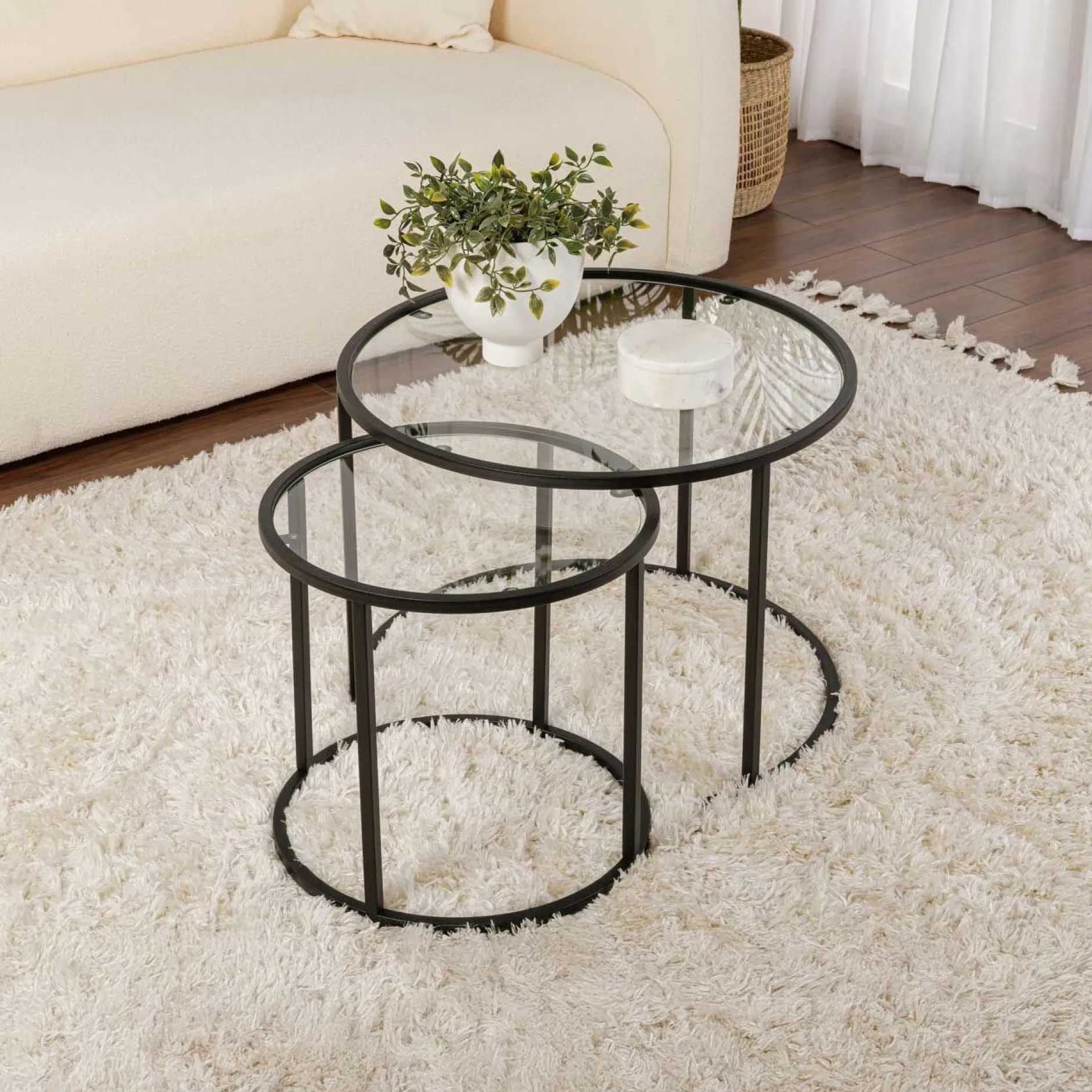 Couchtisch-Set Aurum - 100% TEMPERED GLASS - Schwarz - 43 x 60 x 60 cm