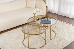 Couchtisch-Set Aurum - 100% TEMPERED GLASS - Gold - 43 x 80 x 80 cm