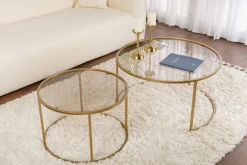 Couchtisch-Set Aurum - 100% TEMPERED GLASS - Gold - 43 x 80 x 80 cm