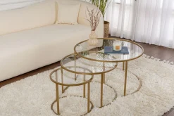 Couchtisch-Set Aurum - 100% TEMPERED GLASS - Gold - 43 x 80 x 80 cm