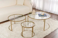 Couchtisch-Set Aurum - 100% TEMPERED GLASS - Gold - 43 x 80 x 80 cm