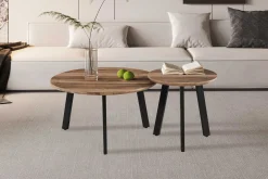 Couchtisch-Set Aziz - Ø50x50cm und Ø80x45cm - Mangoholz/schwarz