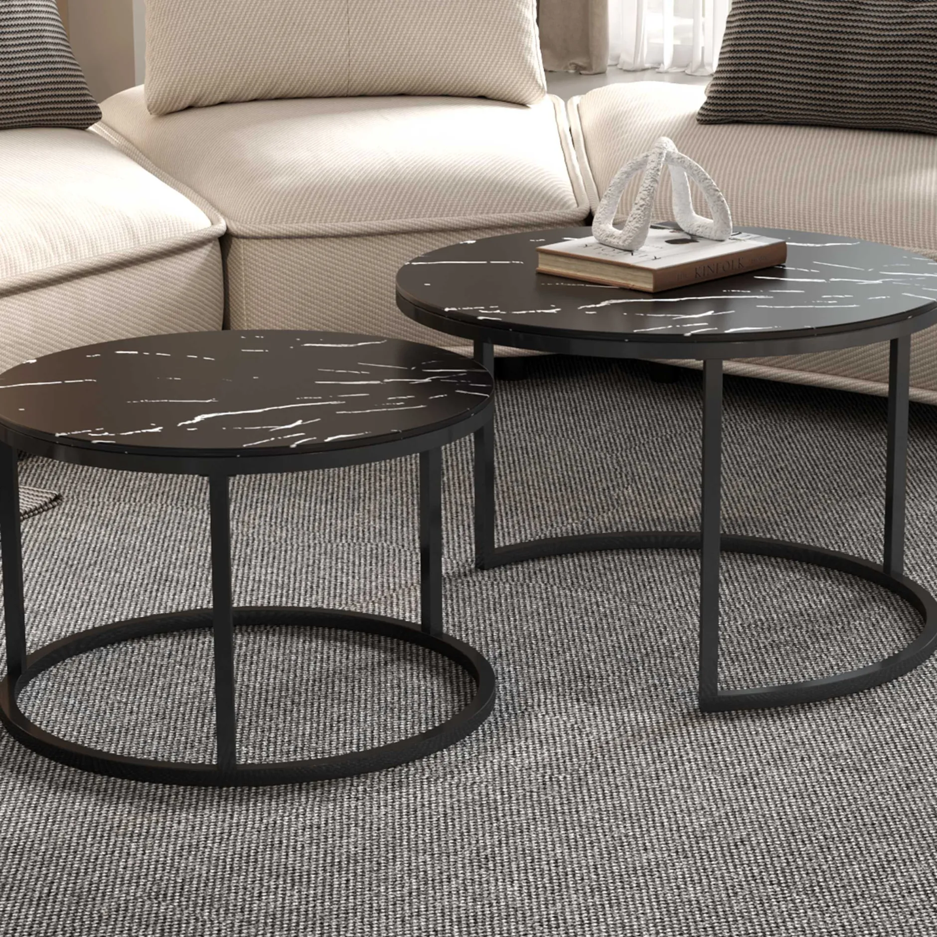 Couchtisch-Set Boston Dekor Marmor Schwarz