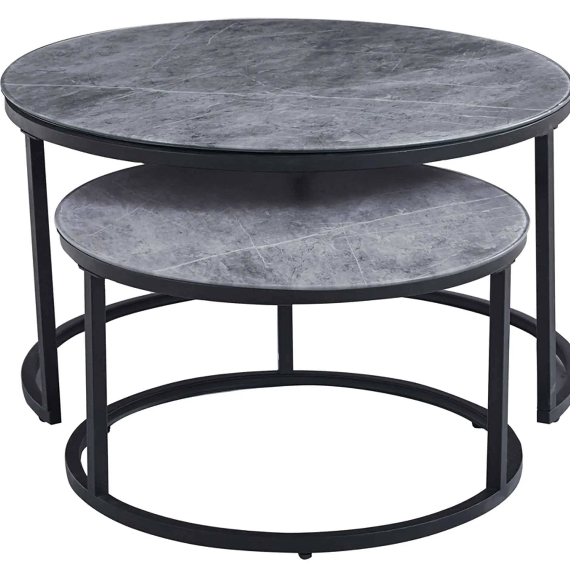 Couchtisch-Set Boston Ø80 und Ø60cm - grauer Marmor