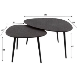 Couchtisch-Set Dragusin | 80 x 59 x 41 cm | Schwarz