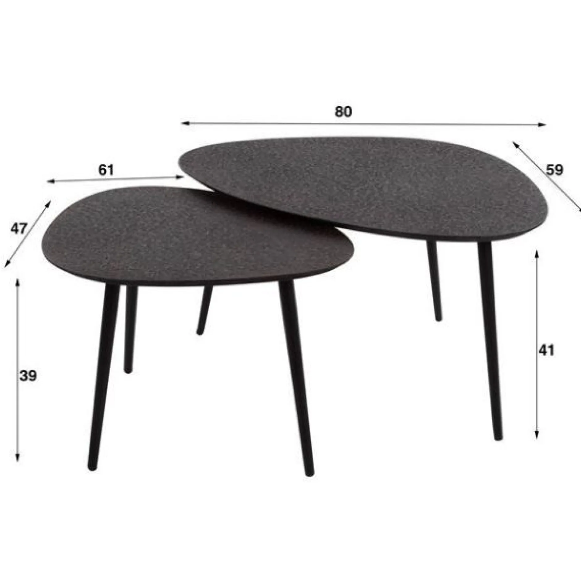 Couchtisch-Set Dragusin | 80 x 59 x 41 cm | Schwarz