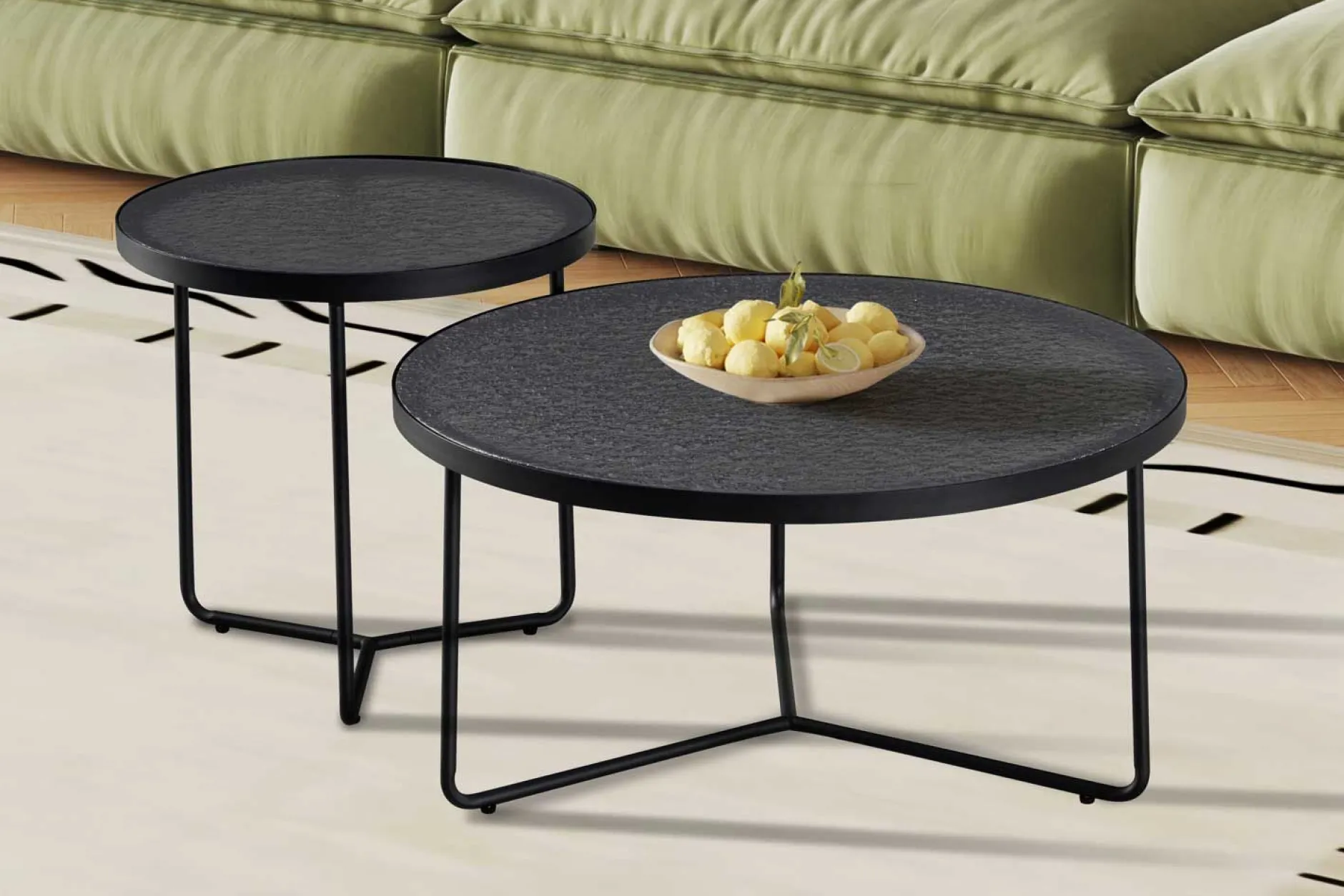 Couchtisch-Set Melia - Ø50x50cm und Ø80x40cm - Glas - schwarz