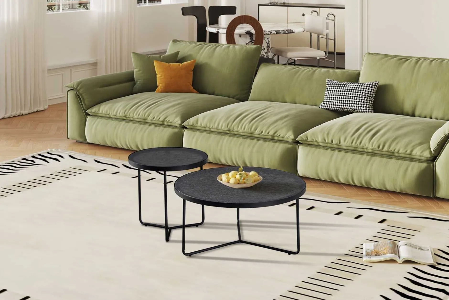 Couchtisch-Set Melia - Ø50x50cm und Ø80x40cm - Glas - schwarz