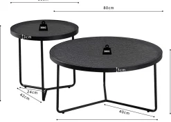 Couchtisch-Set Melia - Ø50x50cm und Ø80x40cm - Glas - schwarz