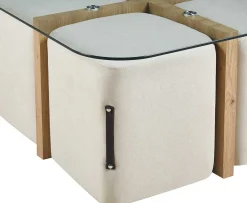 Couchtisch-Set mit vier Hockern Shana | 90 x 90 x 45 cm | Weiß - Glas