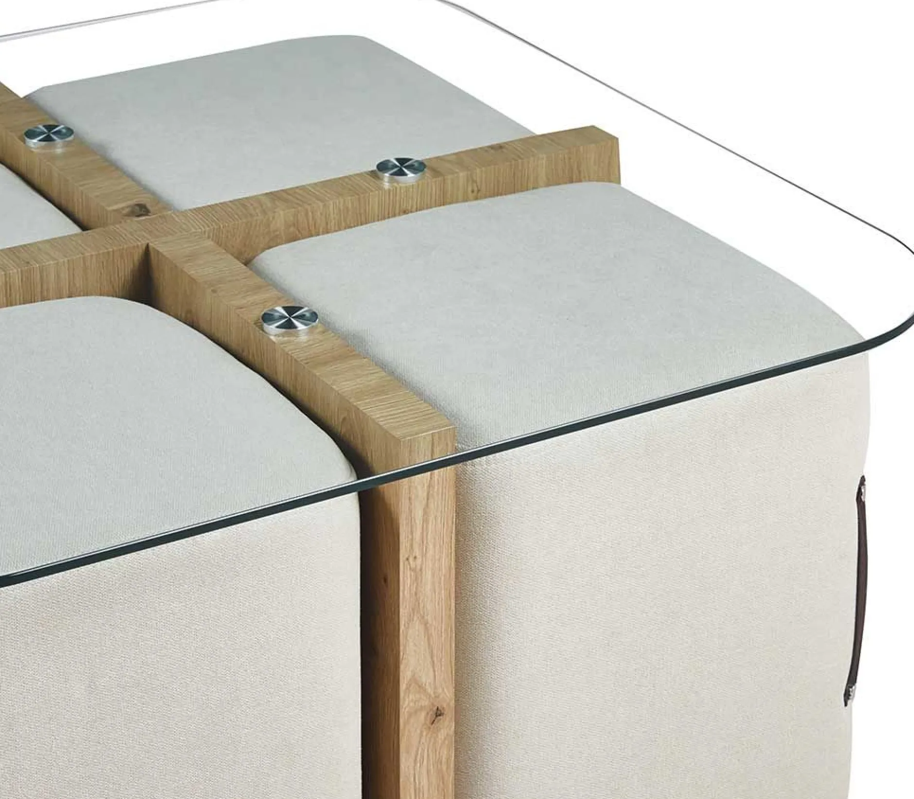 Couchtisch-Set mit vier Hockern Shana | 90 x 90 x 45 cm | Weiß - Glas
