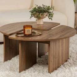 Couchtisch-Set Moira - Ø90x41cm - 2 Tische - Walnuss-Dekor