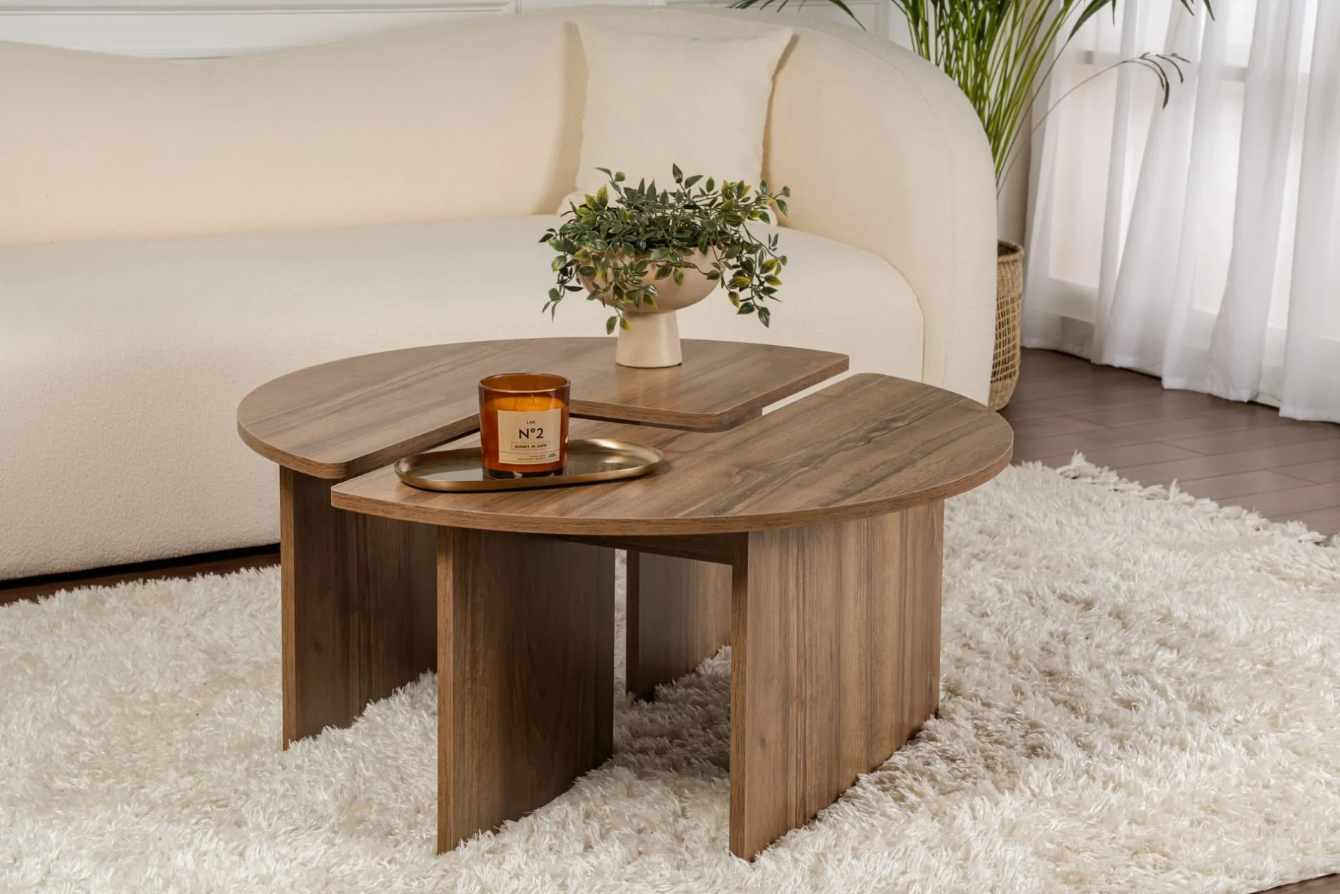 Couchtisch-Set Moira - Ø90x41cm - 2 Tische - Walnuss-Dekor