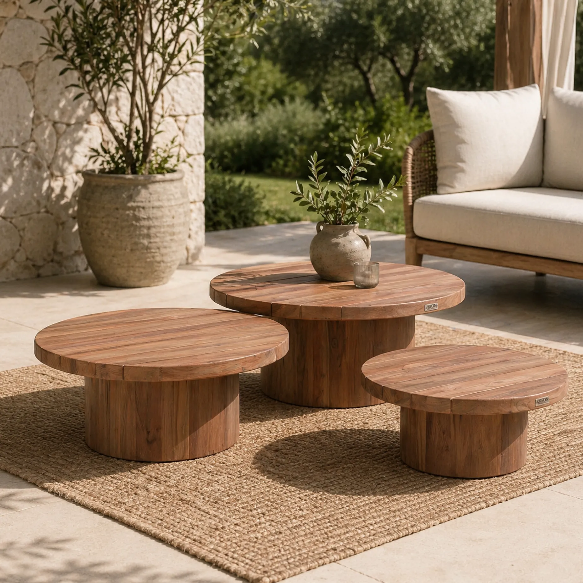 Couchtisch-Set Noah Gescova - Teakholz, 92/75/60cm, Braun