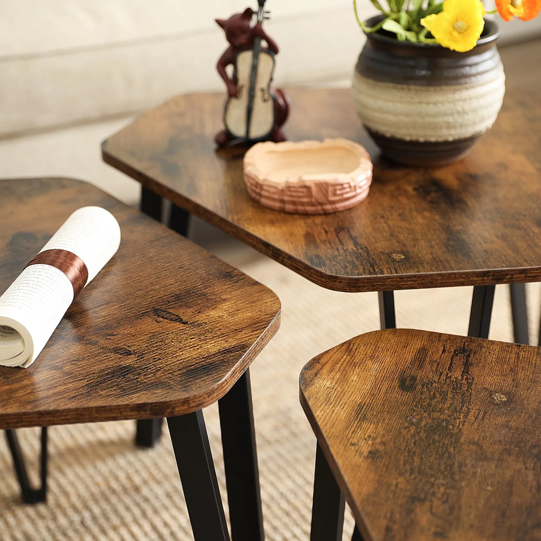 Couchtischset Pasadena | Kleiner, mittlerer und großer Tisch | Rostbraun