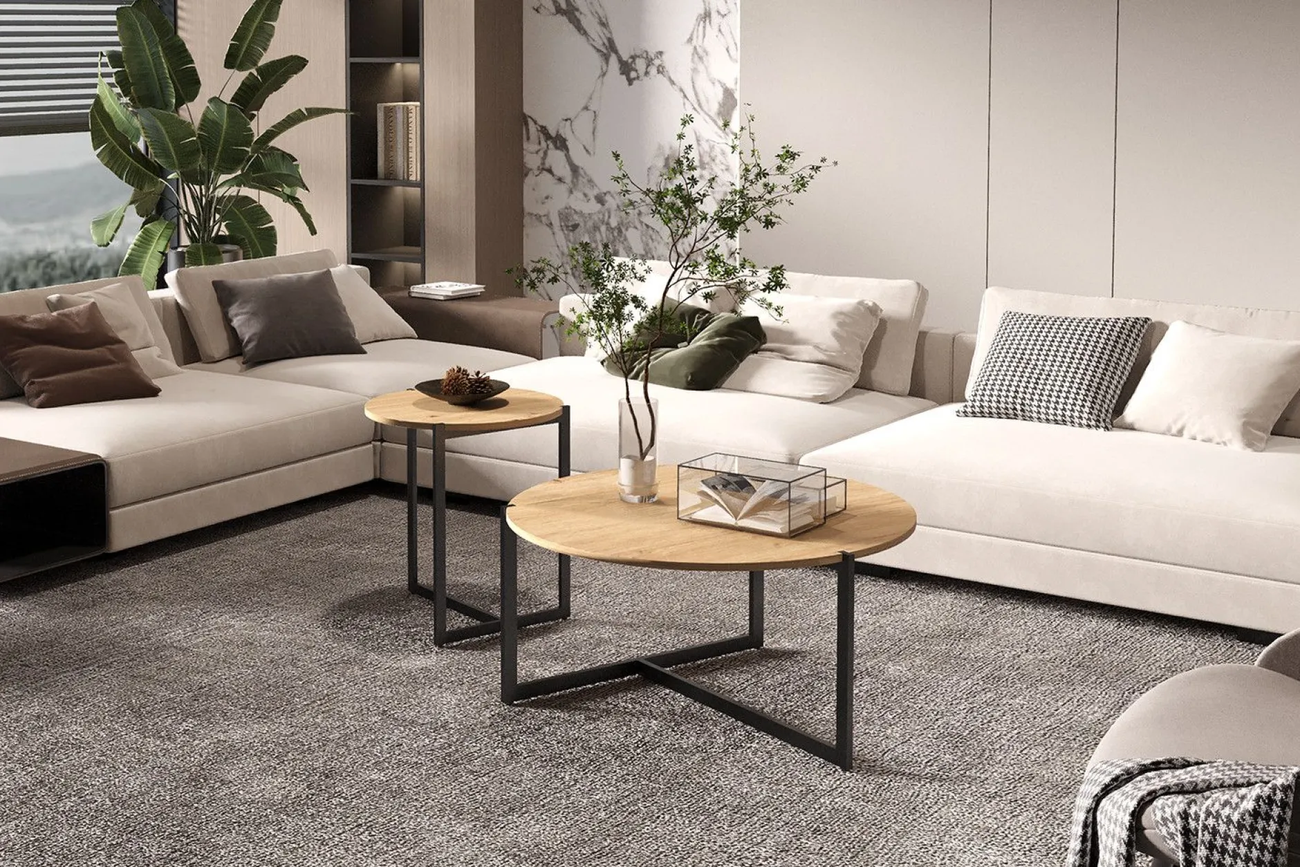 Couchtisch-Set Pola | Ø80 x 40 cm; Ø45 x 50 cm | Design Old Oak