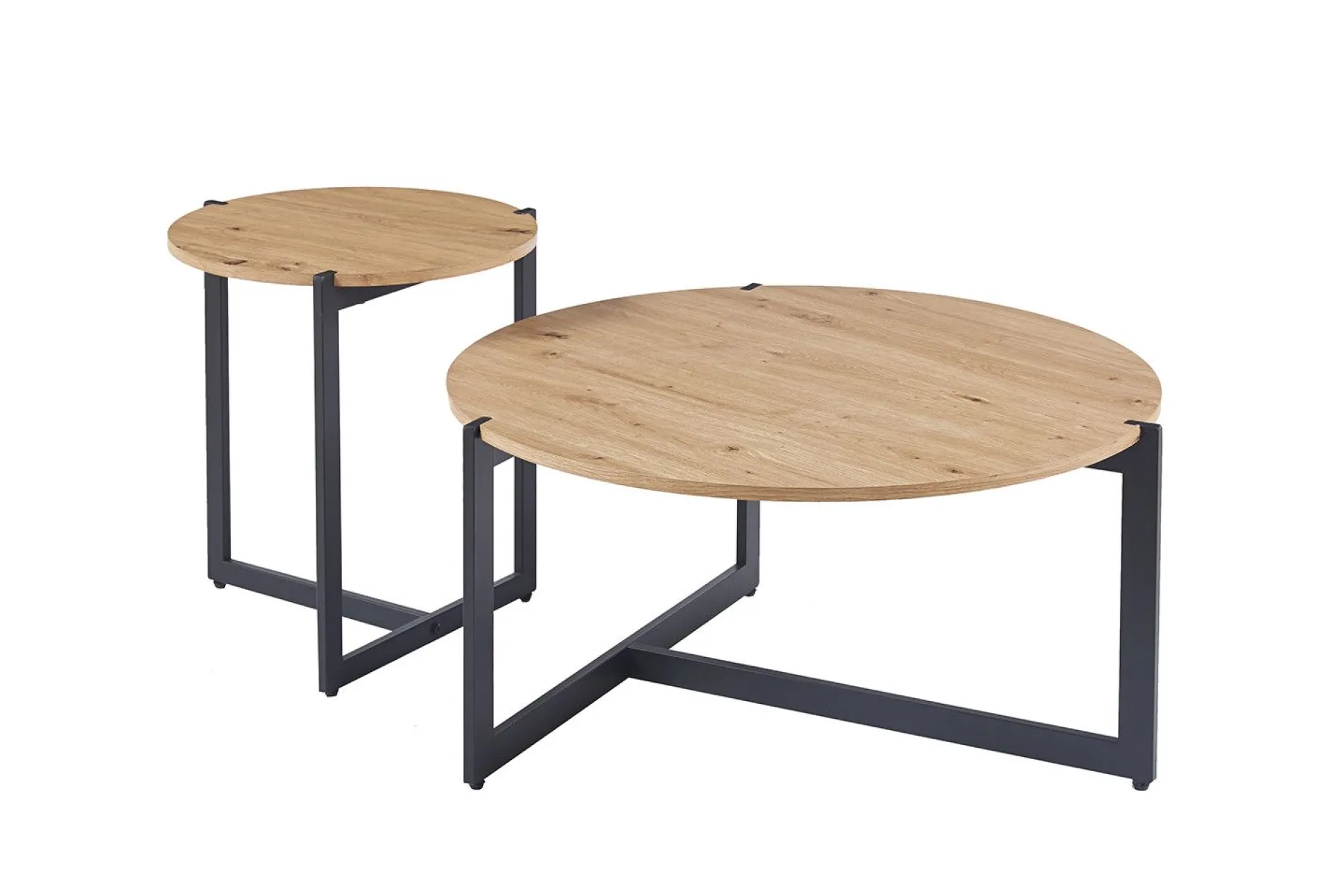 Couchtisch-Set Pola | Ø80 x 40 cm; Ø45 x 50 cm | Design Old Oak