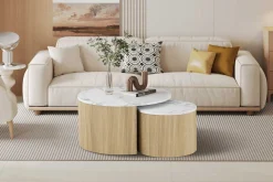 Couchtisch-Set Rowan - Ø80x42cm und Ø50x37cm - Eiche Dekor/Marmor