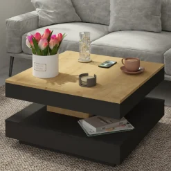 Couchtisch Soho 78x78 cm mit ausziehbarer Tischplatte - beige/ dunkelgrau
