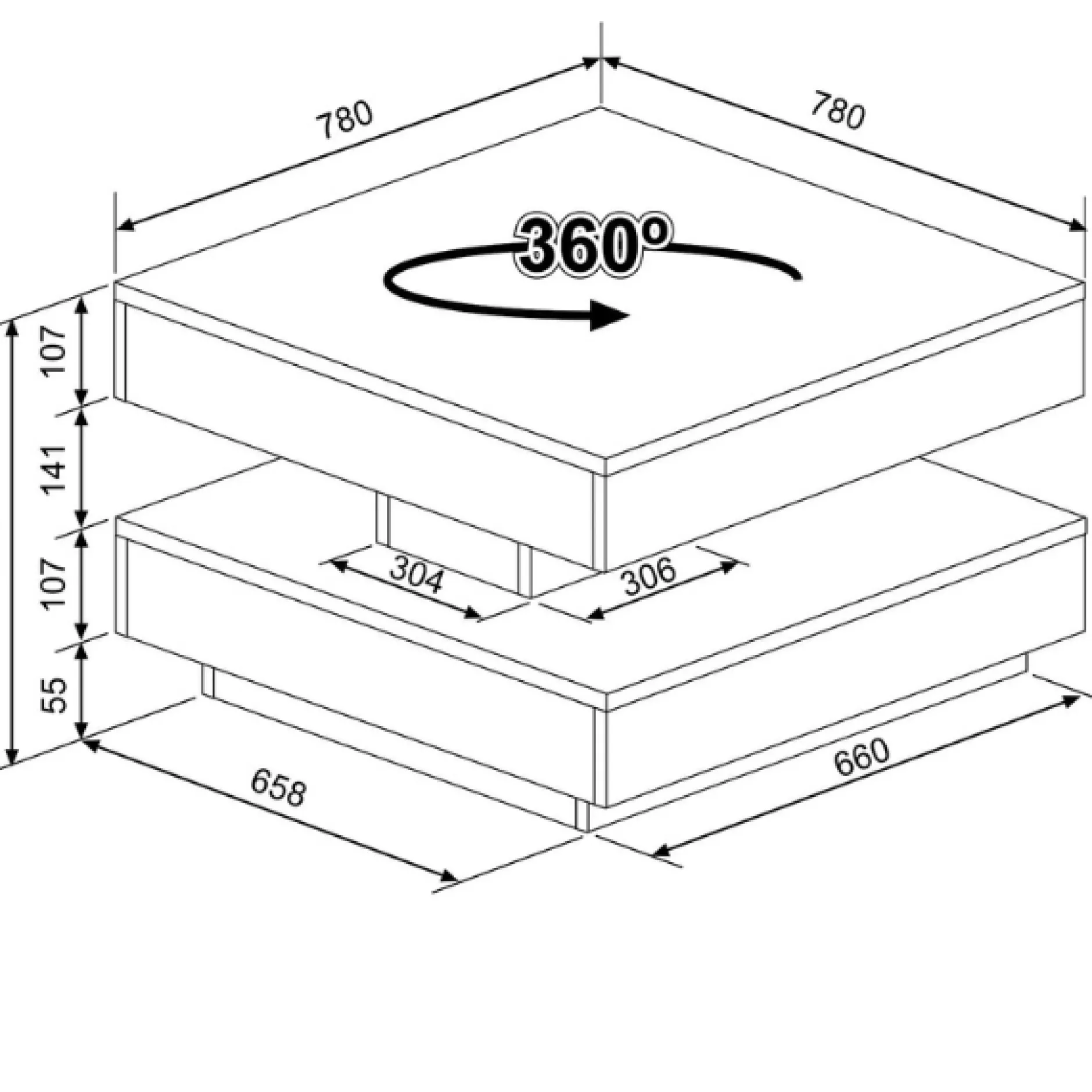 Couchtisch Soho 78x78 cm mit ausziehbarer Tischplatte - beige/ dunkelgrau