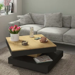 Couchtisch Soho 78x78 cm mit ausziehbarer Tischplatte - beige/ dunkelgrau