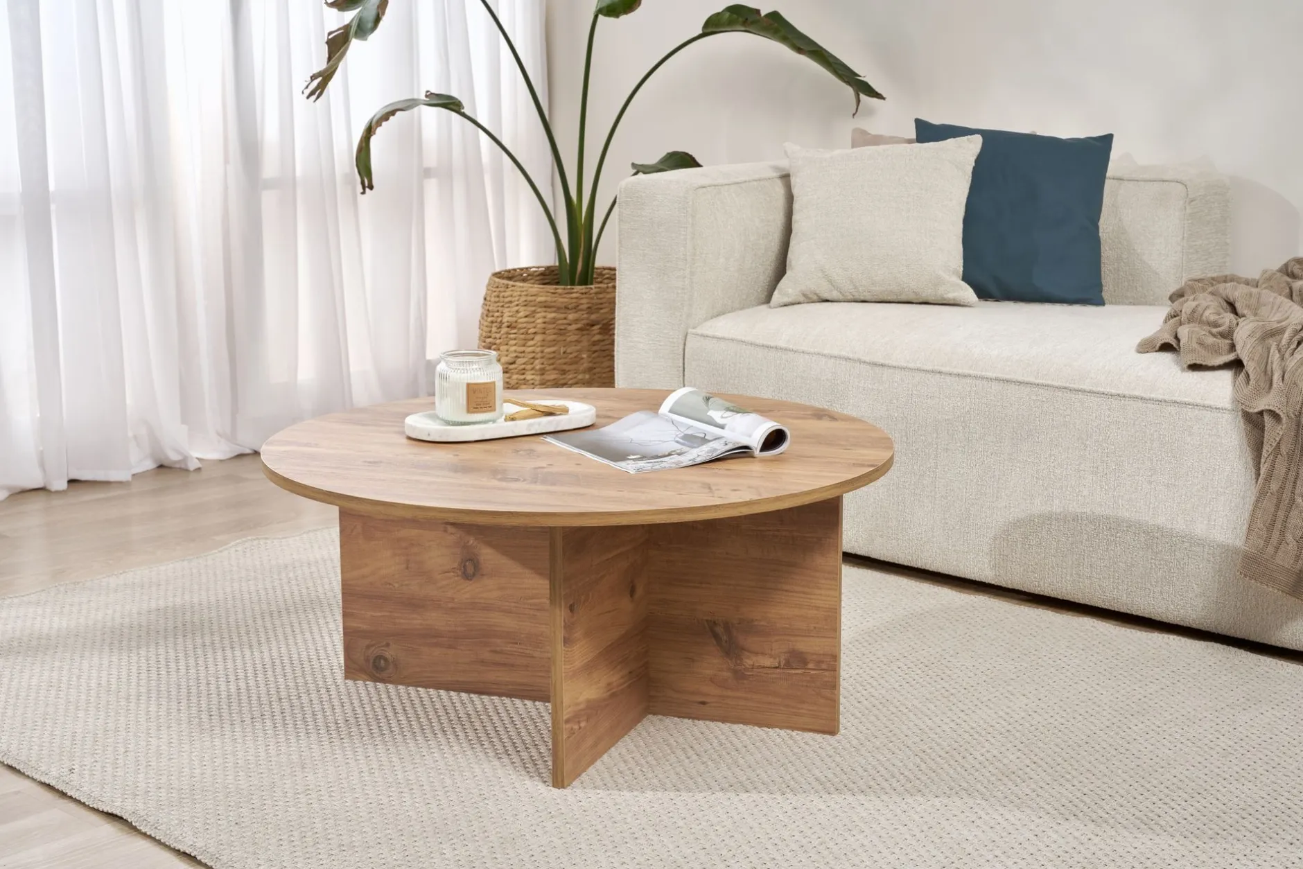 Couchtisch Soleil - 100% MELAMINE - Atlantik-Kiefer - 40 x 90 x 90 cm