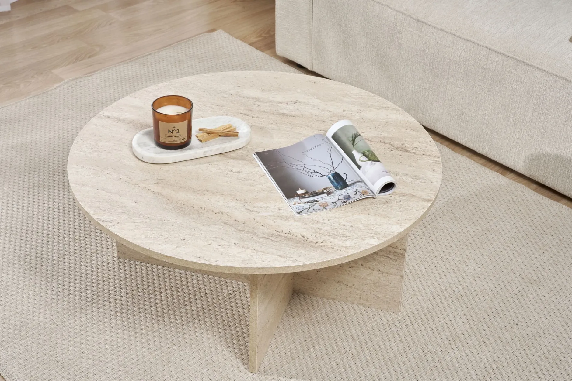Couchtisch Soleil - 100% MELAMINE - Travertin - 40 x 90 x 90 cm