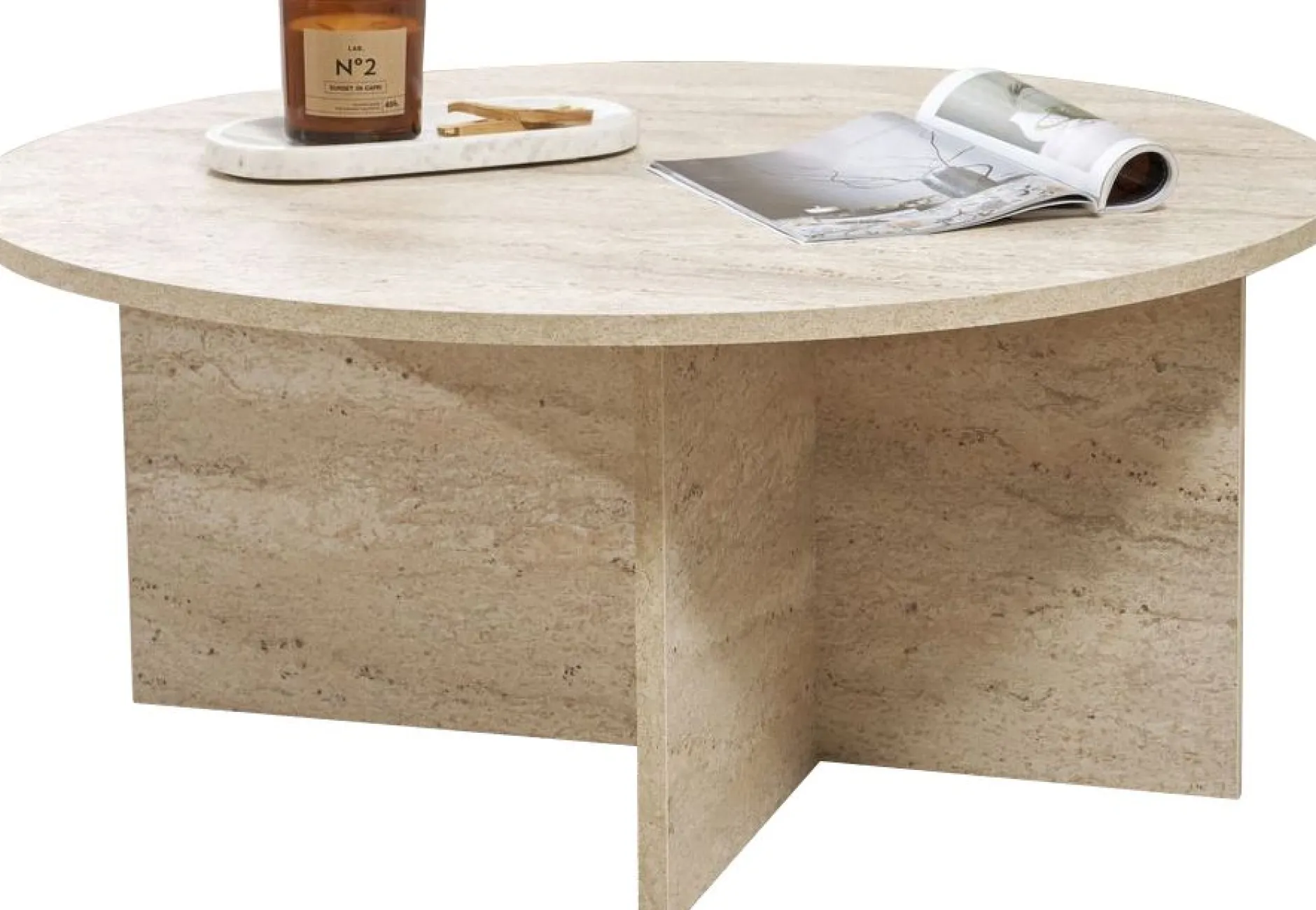 Couchtisch Soleil - 100% MELAMINE - Travertin - 40 x 90 x 90 cm