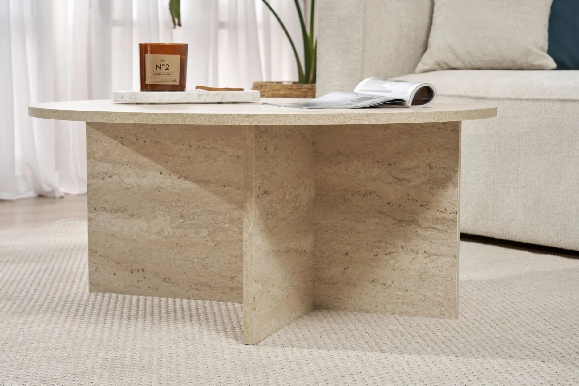 Couchtisch Soleil - 100% MELAMINE - Travertin - 40 x 90 x 90 cm