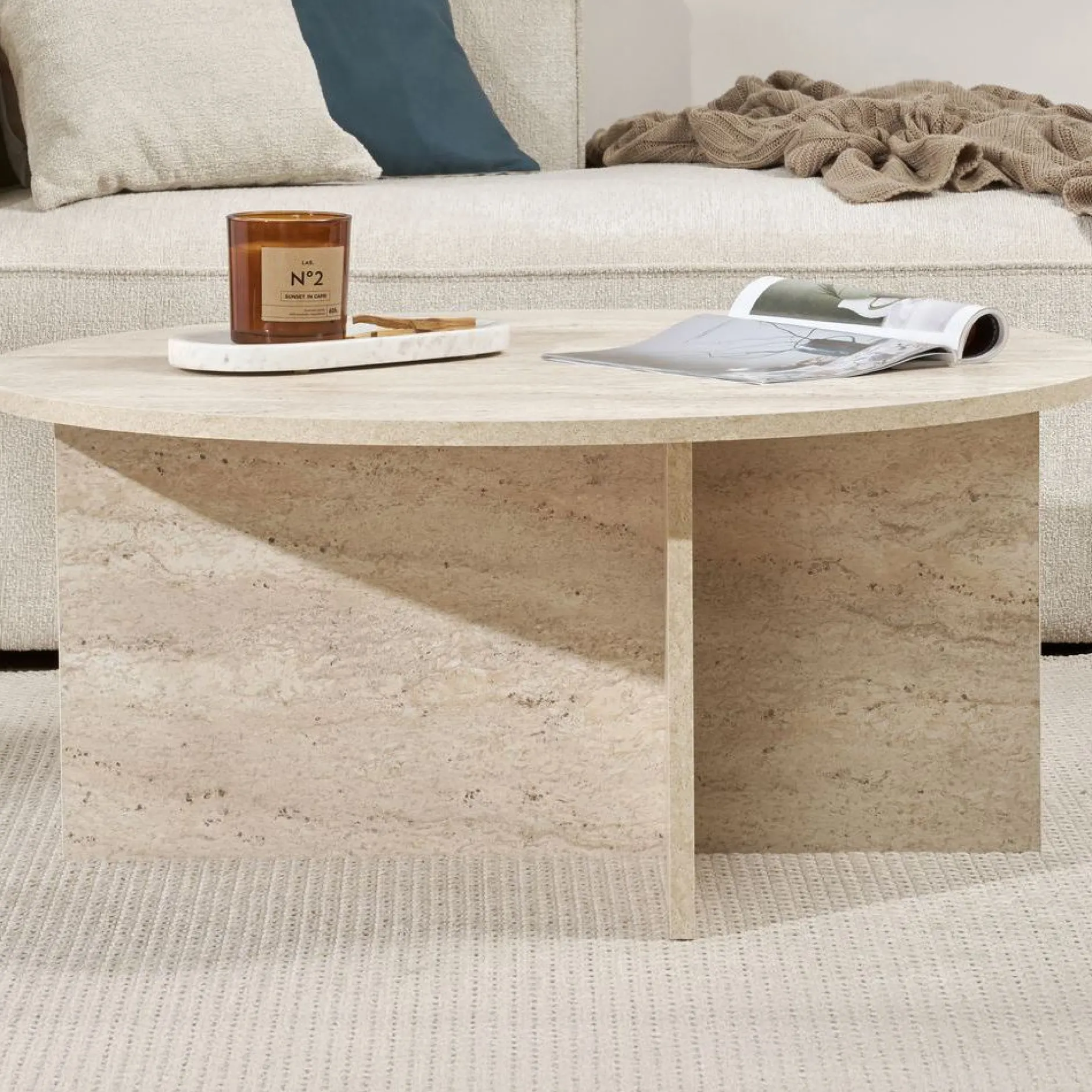Couchtisch Soleil - 100% MELAMINE - Travertin - 40 x 90 x 90 cm