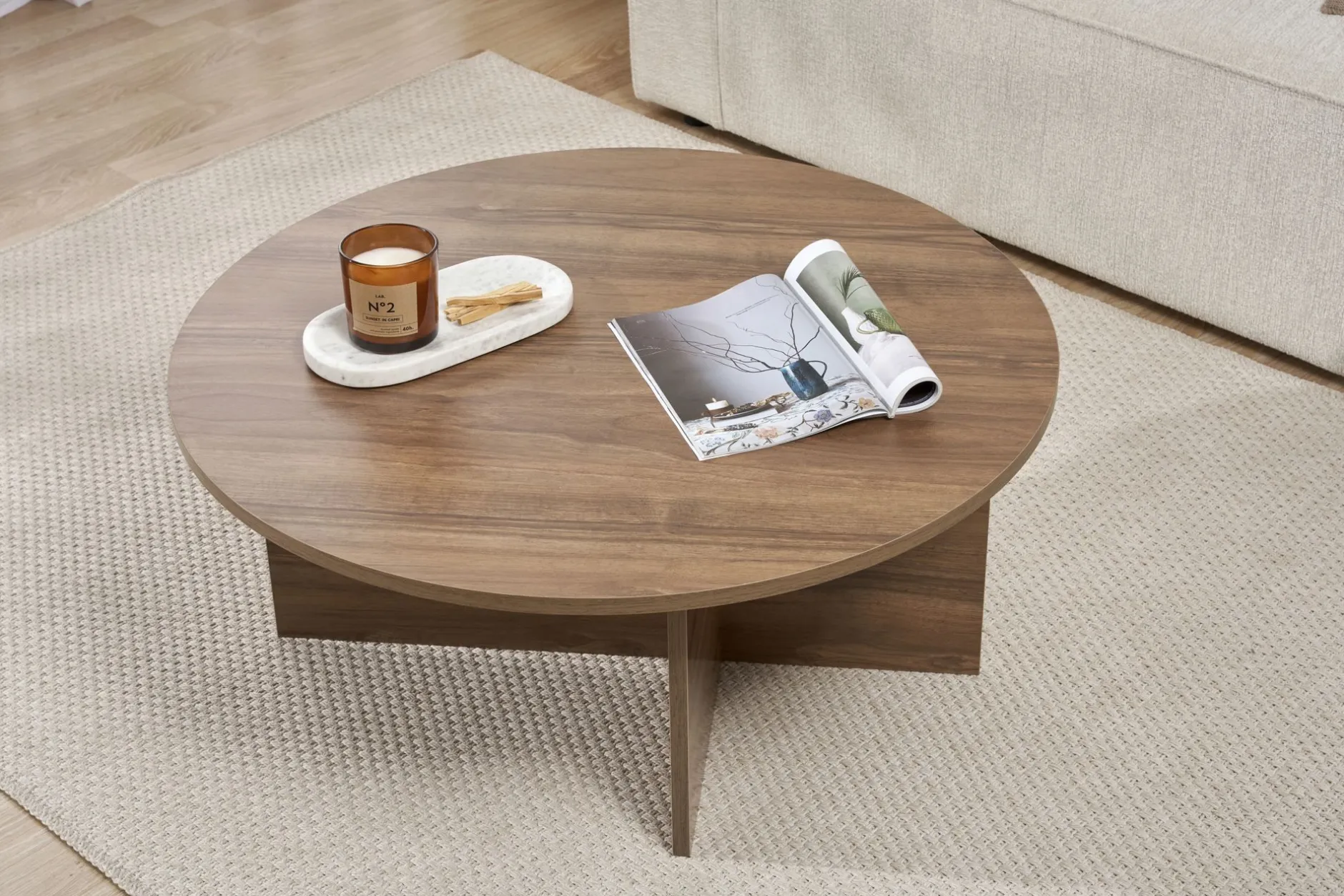 Couchtisch Soleil - 100% MELAMINE - Walnuss - 40 x 90 x 90 cm