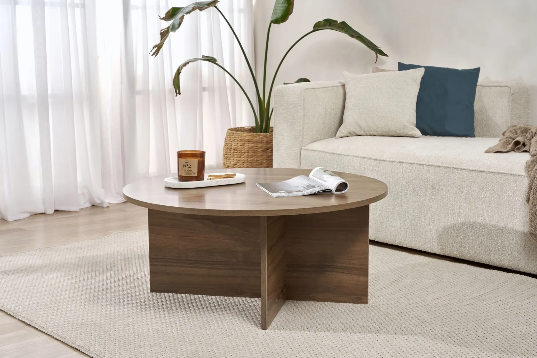 Couchtisch Soleil - 100% MELAMINE - Walnuss - 40 x 90 x 90 cm