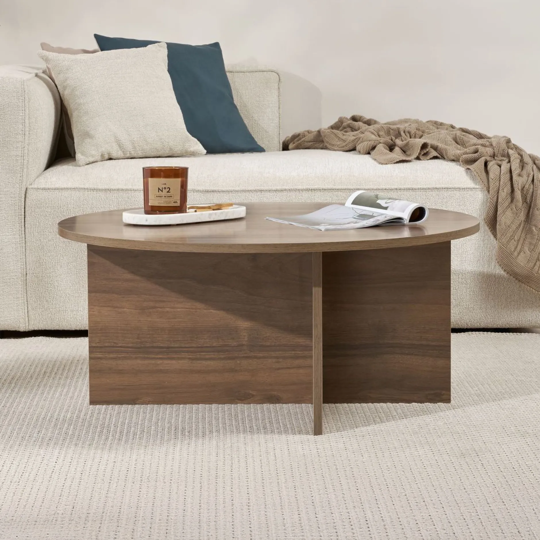 Couchtisch Soleil - 100% MELAMINE - Walnuss - 40 x 90 x 90 cm