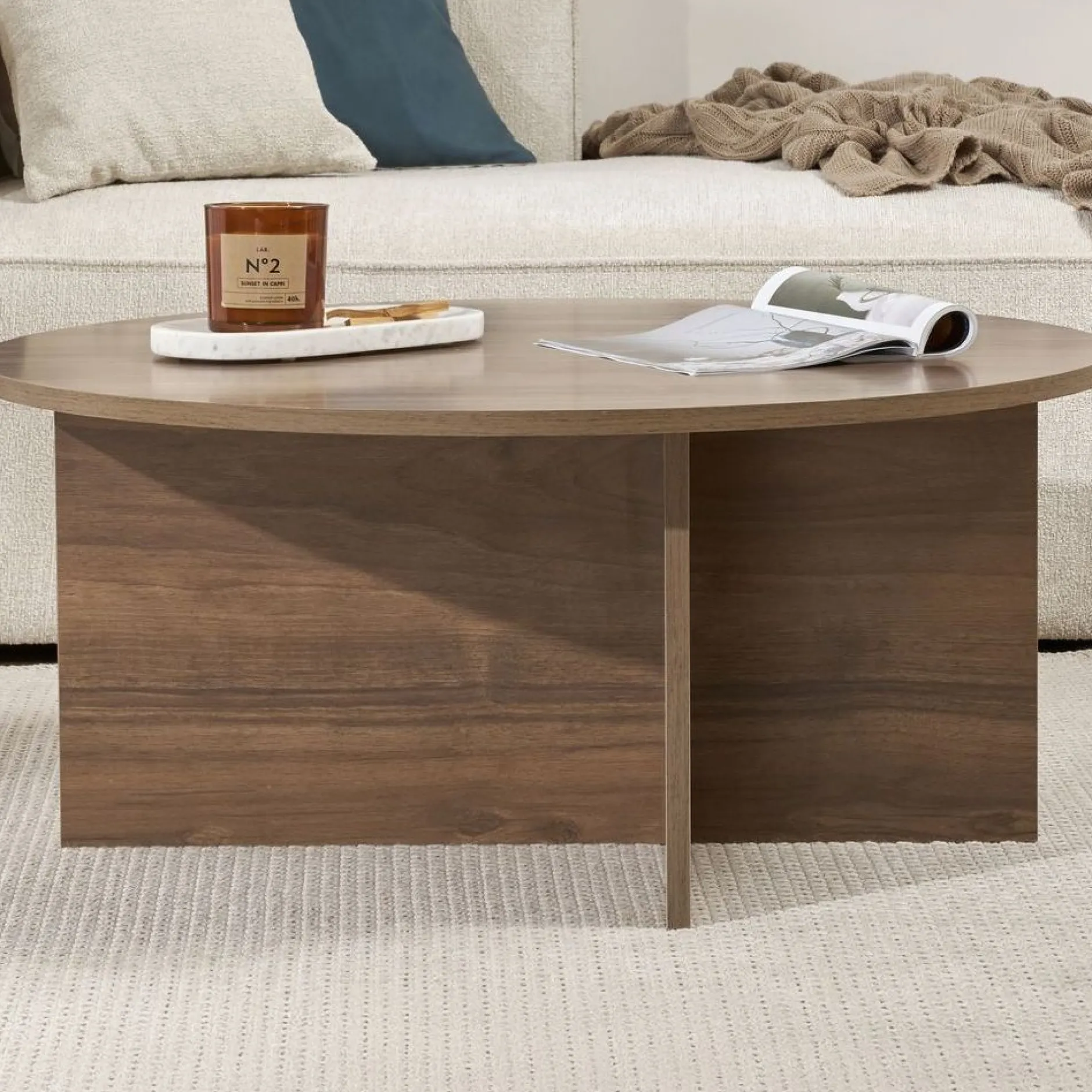 Couchtisch Soleil - 100% MELAMINE - Walnuss - 40 x 90 x 90 cm
