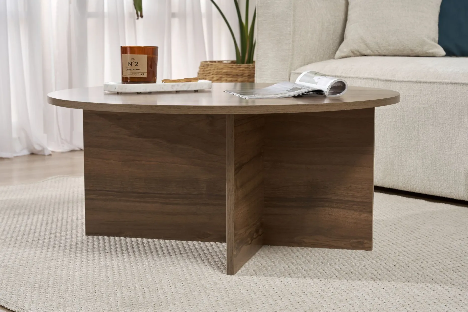 Couchtisch Soleil - 100% MELAMINE - Walnuss - 40 x 90 x 90 cm