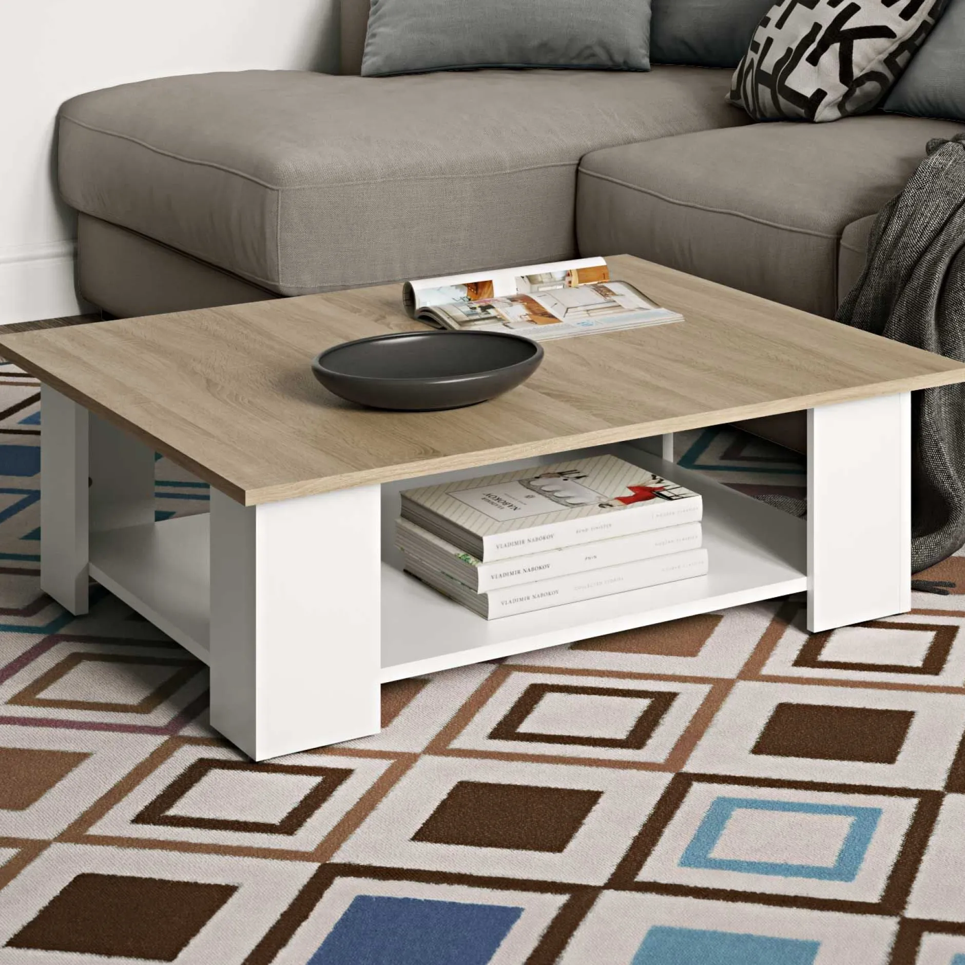Couchtisch Square 67x67 - weiß/Eiche