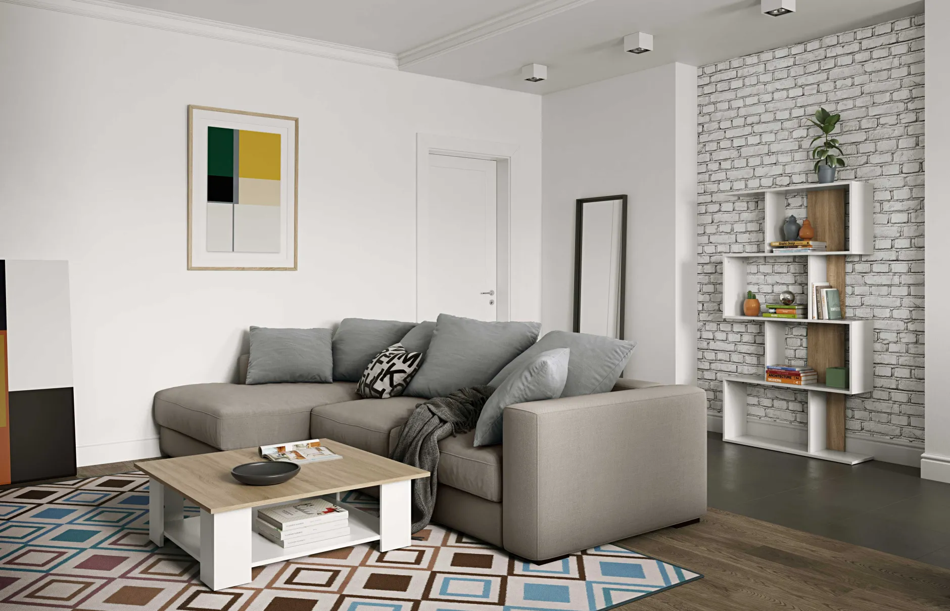 Couchtisch Square 67x67 - weiß/Eiche