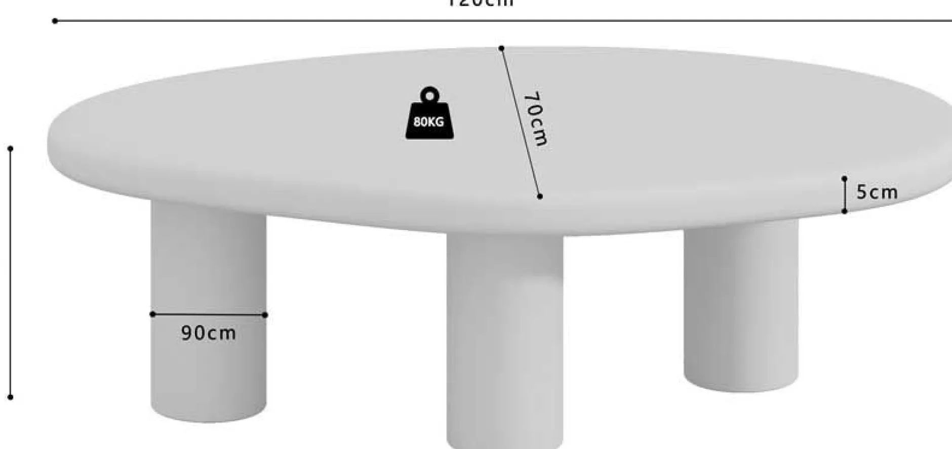 Couchtisch Tavares - 120x70x40cm - organische Form - ecru
