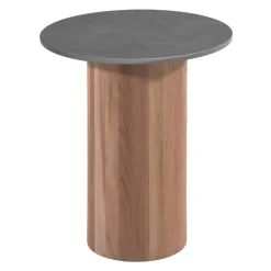 Couchtisch Viola Ø42cm Gescova - Teakholz und gesinterter Stein - Dunkelgrau