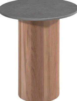 Couchtisch Viola Ø42cm Gescova - Teakholz und gesinterter Stein - Dunkelgrau