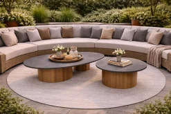 Couchtisch Viola 140x90cm Teakholz & gesinterter Stein Dunkelgrau