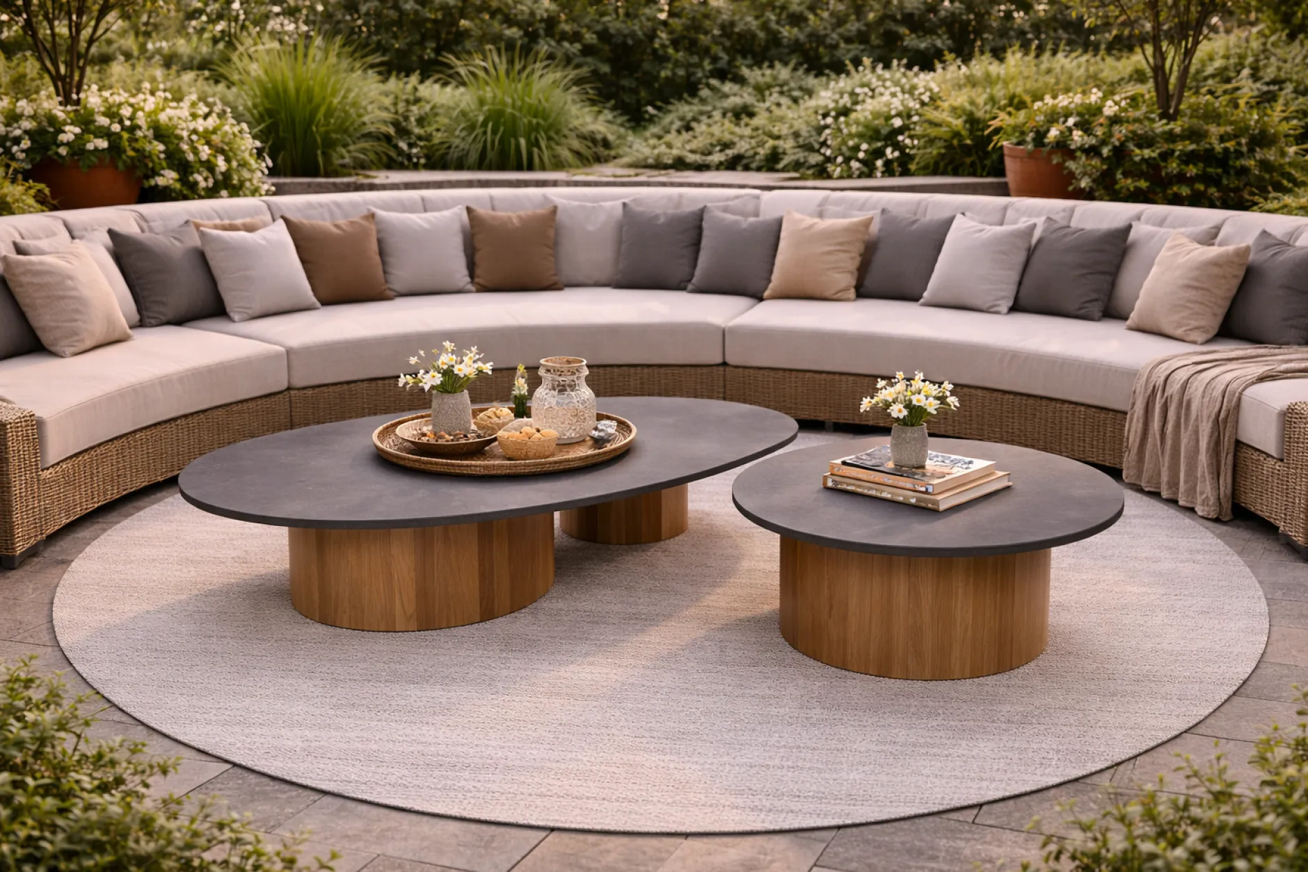 Couchtisch Viola 140x90cm Teakholz & gesinterter Stein Dunkelgrau