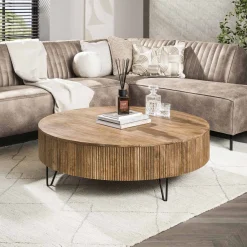 Couchtisch Wave - Ø120x38cm - Mangoholz massiv