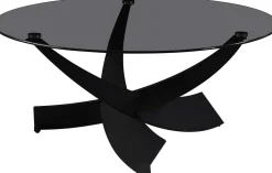 Couchtisch Weston - Ø90x41cm - Glas und Metall - schwarz