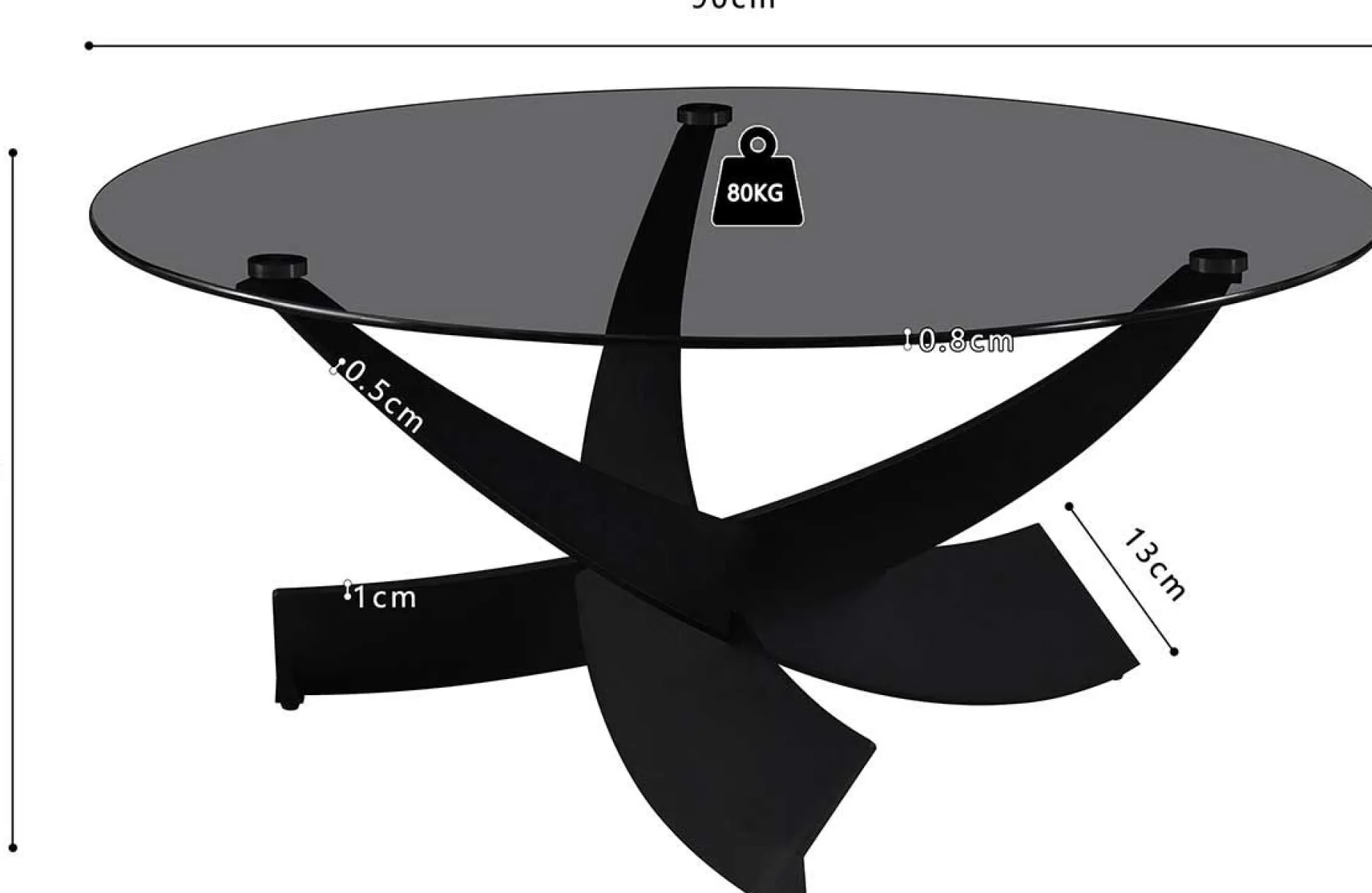 Couchtisch Weston - Ø90x41cm - Glas und Metall - schwarz