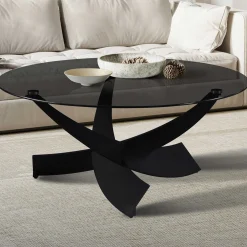 Couchtisch Weston - Ø90x41cm - Glas und Metall - schwarz