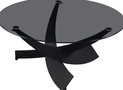 Couchtisch Weston - Ø90x41cm - Glas und Metall - schwarz