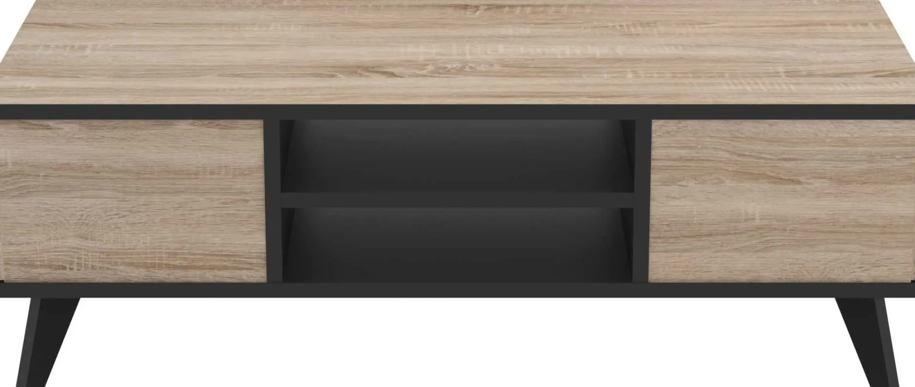 Couchtisch Wilke 2 Schubladen und 2 offene Fächer-gebürstete Eiche/mattschwarz