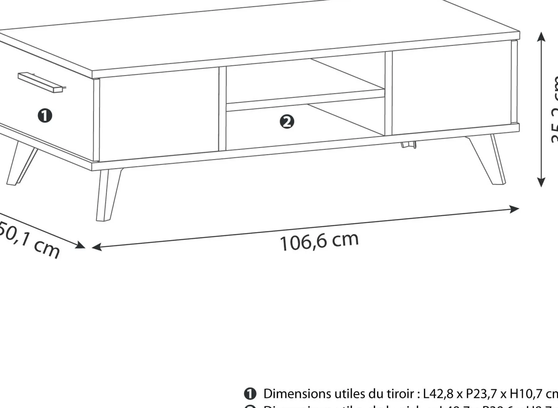 Couchtisch Wilke 2 Schubladen und 2 offene Fächer-gebürstete Eiche/mattschwarz