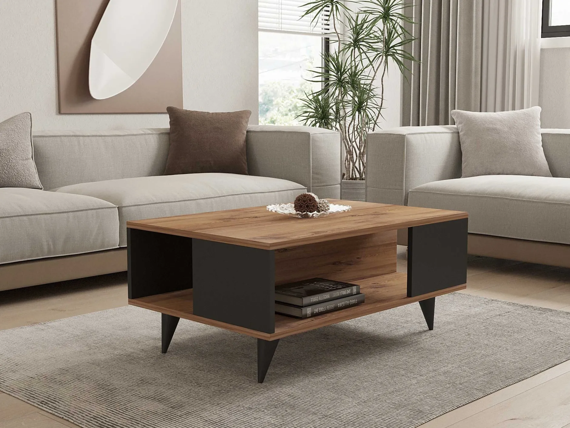 Couchtisch Yuka - 100% MELAMINE - Nussbaum - 90 x 39,5 x 60 cm